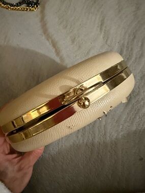 Cream Leatherette Clutch with Gold Hardware